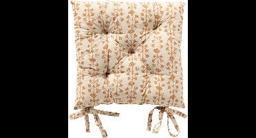 Dutch Decor - FRANCINE - stoelkussen 40x40 cm - bladmotief - met striklinten - Dusty Coral - roze, wit - Zitkussen