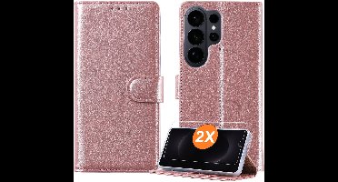 Hoesje geschikt voor Samsung Galaxy S26 Ultra 5G hoesje Rose Goud pasjeshouder telefoon hoes - Met screenprotector tempered glass voor Galaxy S26 Ultra 5G - 2x