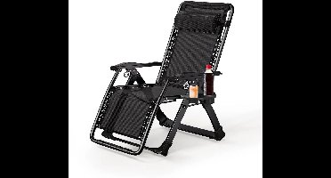 HOB Luxe Zero Gravity Stoel - Luxe Camping Ligstoel - Verstelbare Relaxstoel - Tuinstoel - Ligstoel - Ligbed - Opvouwbaar - Hoofdsteunkussen en Bekerhouder