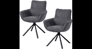 Draaibare Eetkamerstoel – Eetkamerstoel Met Armleuning – Stoel Met Zacht Kussen – Eettafelstoel Metaal – Donkergrijs – Set Van 2 – Comfortabele Gewatteerde Zitting – Stevige Metalen Poten