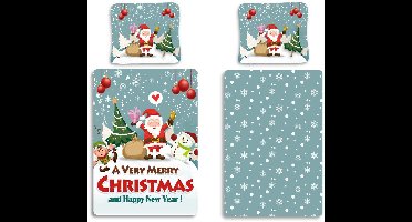 Kerst dekbedovertrek Merry Christmas and a happy new year 140 x 200 cm (70 x 90 cm)