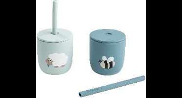 Done By Deer Tiny Farm Siliconen Rietjesbeker - 2 Stuks - Blue