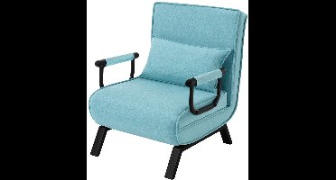 Slaapbank - Slaapfauteuil - Slaapstoel - Inklapbare Slaapbank - Opvouwbare Stoel - 3-in-1 - met Fauteuil - Linnen Bekleding - Kussen - Verstelbare Rugleuning - Blauw