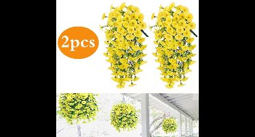 2 stuks Kunstmatige winde slinger 75 cm - Kunstmatige slingerkrans - Decoratie voor huis, tuin en bruiloft - Hangende kunstbloemen (Geel)