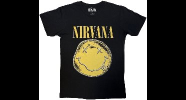 Nirvana - Happy Face Infill Distressed Heren Tshirt - M - Zwart