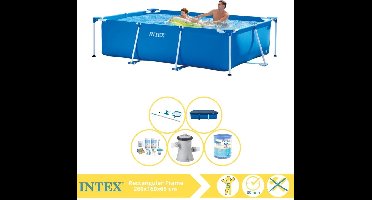 Intex Rectangular Frame Zwembad - Opzetzwembad - 260x160x65 cm - Inclusief Afdekzeil, Onderhoudspakket, Zwembadpomp, Filter en Onderhoudsset