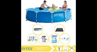 Intex Metal Frame Zwembad - Opzetzwembad - 305x76 cm - Inclusief Afdekzeil, Onderhoudspakket, Zwembadpomp, Filter, Onderhoudsset en Solar Mat
