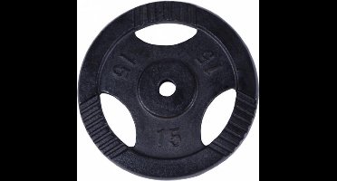 Gorilla Sports Gewichtsschijf - Halterschijf - 15 kg - Gripper Gietijzer - zwart - 30 mm