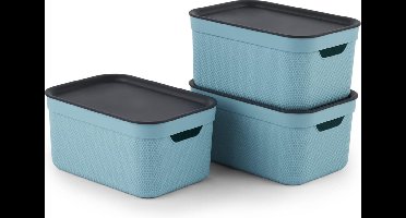 Rotho Jive opbergboxen set van 3 opbergdozen 5 l met deksel, kunststof (PP recycled), turquoise/antraciet, 3x5l (26,5 x 18,5 x 20,0 cm)