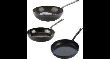 GreenPan Craft Aluminium Pannenset - Ø24cm Koekenpan, Ø28cm Koekenpan, Ø28cm Wokpan - PFAS-vrij - Zwart