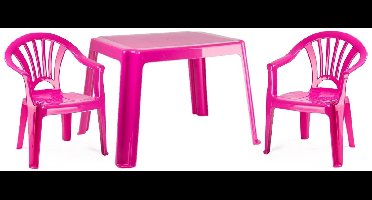 Plasticforte Tuinstoelen en tafel set voor kinderen - kunststof - roze - met 2x stoelen - buiten/binnen