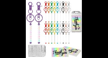 TRANKIELO® - Doe-het-zelf Sleutelhangers Set – 60 Stuks – Kleurrijke Metalen Kralen – Inclusief Wenskaarten en Geschenkzakjes – Creatief Cadeau voor Vrienden en Klasgenoten