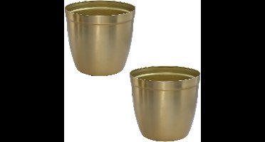 Gerimport bloempot Gea - 2x - goud - D13 cm - H12 cm - metaal - tuindecoratie