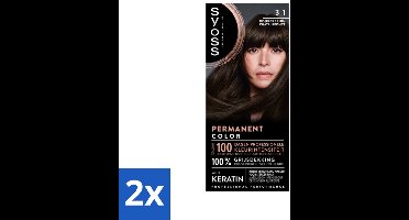 SYOSS - Permanent Coloration 3-1 - Haarverf - Permanente Haarkleuring - Donkerbruin - Grijsdekking - Voordeelverpakking - 2 stuks