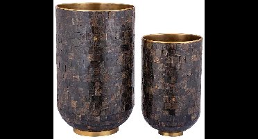 PTMD Loder Bloempotten - 40x40x65 cm - Buffelhoorn - Goud - Set van 2