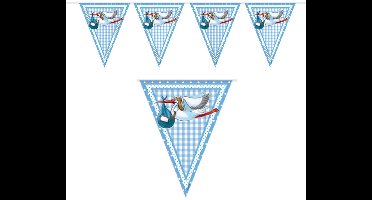 Folat geboorte baby vlaggetjes - jongen - blauw - 10 meter - vlaggenlijnen - versiering - kunststof