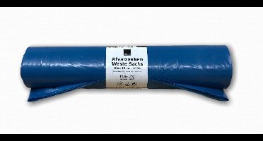 LDPE Afvalzak – Blauw – 80 x 110 cm – T60 / 43 micron – 130 liter – 100% Gerecycled – 10 rollen per doos