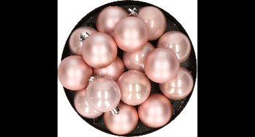 Decoris kleine kerstballen - 32x st - lichtroze - 4 cm - kunststof - onbreekbare kerstversiering