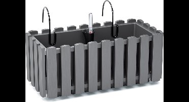 Fence-look plantenbak/bloembak - kunststof - 38 x 18 x 16 cm - grijs - hangend - voor binnen en buiten