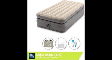 Intex Luchtbed - 1-Persoons - 99 x 191 x 51 cm - Grijs - Inclusief pomp - Hoeslaken en Reparatieset