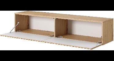 Telire Luxe Hangend TV-Meubel 140 cm – Gefreesde Fronten – Mat Gelamineerd – Soft-Close Kleppen – Moderne Minimalistische Wandkast – Eiken/Zwart – Altameubel