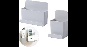 Wandorganizer set 2 stuks - zelfklevend opbergdoos voor afstandsbediening en mobiele telefoon - universele houder in 2 maten
