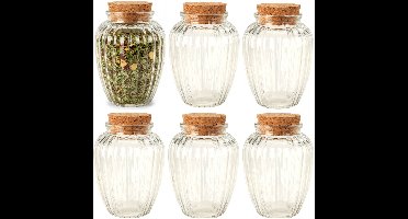 Excellent Houseware Kruidenpotjes / kleine voorraadpotjes - 12x stuks - glas - transparant - 280 ml - met dop van kurk - flessenpost - weckpotten