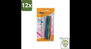 BIC - Balpennen - Lichtgroen, Lichtblauw & Roze - Intrekbaar - 3 Balpennen - Voordeelverpakking - 12 stuks - Intrekbare balpennen - Schrijfpennen