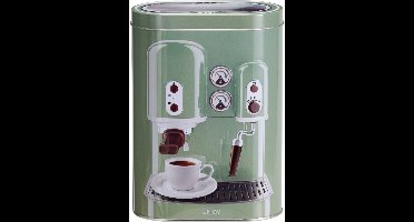 Excellent Houseware Koffie bewaarblik - metaal - retro print groen - 13 x 8 x 19 cm - cups / bonen / filterkoffie