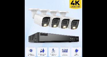 4K Beveiligingscamera Set – Bewakingscamera – CCTV Camera – Kamerabewaking – Outdoor Camera – 4 Stuks – 2TB Opslag – Weerbestendig Met H.265 Compressie