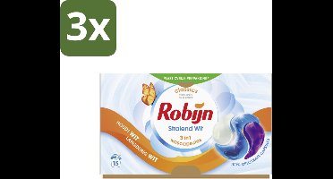 Robijn - 3-in-1 Stralend Wit - Wascapsules - 15 Wasbeurten - Bulkverpakking - 3 stuks