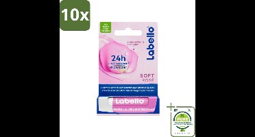 10 x Labello – Lippenbalsem – Soft Rosé – Lippenbalsem – 24H Hydratatie - Grootverpakking - Hydraatende Lippenbalsem - Roze Lippenbalsem - Lippen Verzorging - Natuurlijke Lippenkleur - Rozenextract