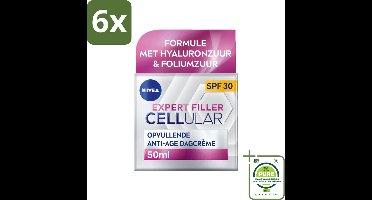 NIVEA - CELLular Expert Filler Dagcrème - Anti-Veroudering Gezichtscrème - SPF 30 - Met Hyaluronzuur, Creatine & Foliumzuur - 50 ml - Voordeelverpakking - 6 stuks - Anti-rimpel crème - Dagcrème