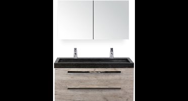 Seville Badmeubelset 120 cm - 2 Laden Craft Oak - Wastafel Lucca Enkel met Spiegelkast