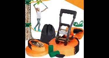 Ninja Slackline - Hindernis-Set - Slacklines 2 x 18,3 m - Baumschutz 2 x 1,5 m - Tragkraft 226,8 kg - Verstellbare Hindernisse - Hindernisparcours - Outdoor Spielset - Orange