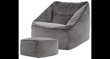 icon Natalia Bean Bag Armchair with Hocker, Sage Green, Velvet Fabric, Bean Bag Adult with Filling Included, Bean Bag, Bedroom, Living Room, Living Room Furniture