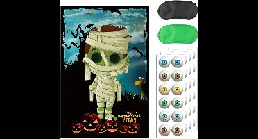 Spelstickers voor Halloween Feestspellen - Mummie Poster met Ogenstickers - 48-delige Set - Halloween-Feestdecoratie