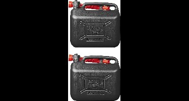 Pro Plus jerrycan/benzinetank - 2x - zwart - 10 liter - Voor benzine/diesel - Jerrycans voor onderweg - kunststof