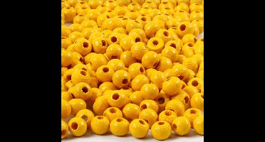 Houten kralen, d 5 mm, gatgrootte 1,5 mm, geel, 6gr/ 1 doos