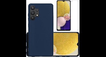 Hoesje - Met Screenprotector - Geschikt voor Samsung Galaxy A13 4G - Sterk & Shockproof - Back Cover - Siliconen Case - Telefoon Hoes - Donkerblauw