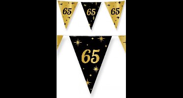 65 jaar Leeftijd verjaardag vlaggetjes - 2x stuks - zwart/goud - 10 meter - versiering - feestartikelen