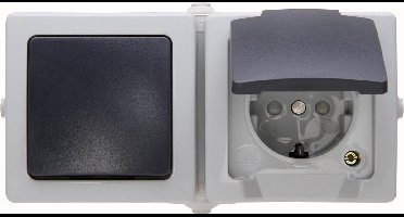 Nautic Combinatie Wip - Stopcontact - IP44 - met Randaarde - Horizontaal - Antraciet / Wit