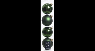 Decoris Kerstballen - 4x stuks - donkergroen - glas - 10 cm - Kerstboomversiering donkergroen