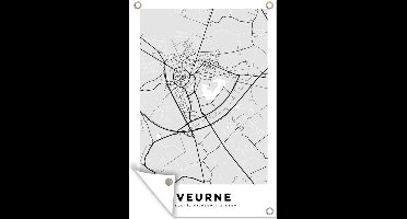 Tuindecoratie Zwart Wit – België – Plattegrond – Stadskaart – Kaart – Veurne - 40x60 cm - Tuinposter - Tuindoek