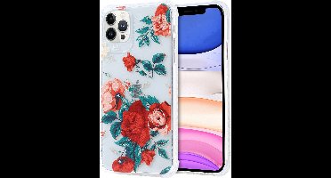 Siliconen Hoesje met bloemenprint Geschikt voor iPhone 12 Mini (Rozen) Transparant