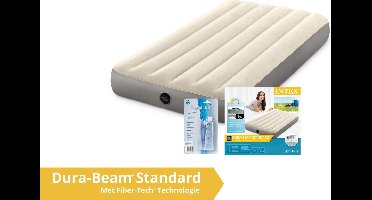Intex luchtbed deluxe - 1 persoons - 99 x 191 x 25 cm - grijs / ivoorkleurig (incl. Reparatiekit)