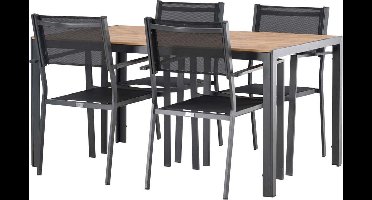 Break tuinmeubelset tafel 90x150cm naturel, 4 stoelen Copacabana zwart.