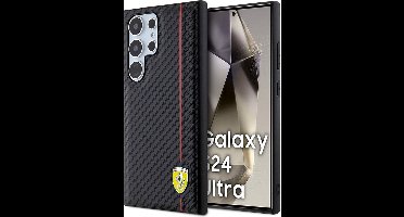 Ferrari Backcase hoesje geschikt voor Samsung Galaxy S24 Ultra - Effen Zwart - Kunstleer
