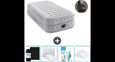 Intex Luchtbed - 1-Persoons - 99 x 191 x 51 cm - Grijs - Inclusief pomp - Hoeslaken - Kussen - Reparatieset en Kussenbeschermer
