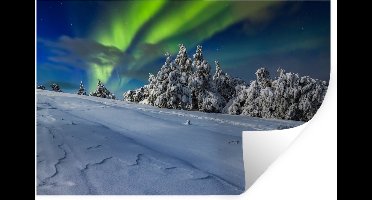 Muurstickers - Sticker Folie - Noorderlicht - Sneeuw - Boom - Winter - 30x20 cm - Plakfolie - Muurstickers Kinderkamer - Zelfklevend Behang - Zelfklevend behangpapier - Stickerfolie